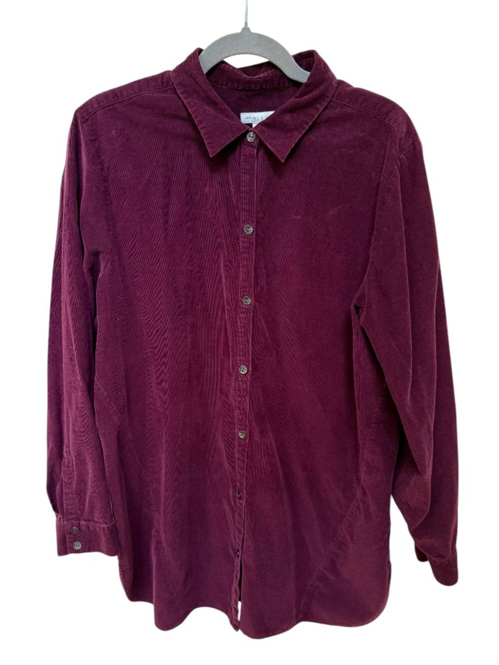 J. Jill Corduroy Shirt Burgundy Wine Button Front Cotton (L)